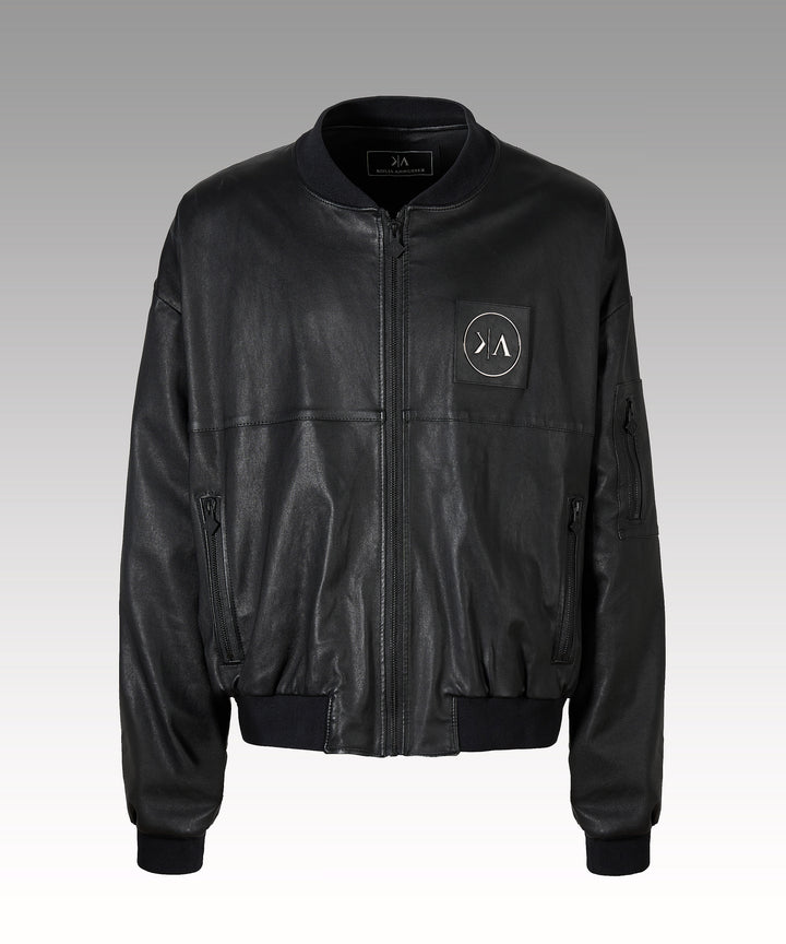 KA - BOMBER Black Leather Jacket