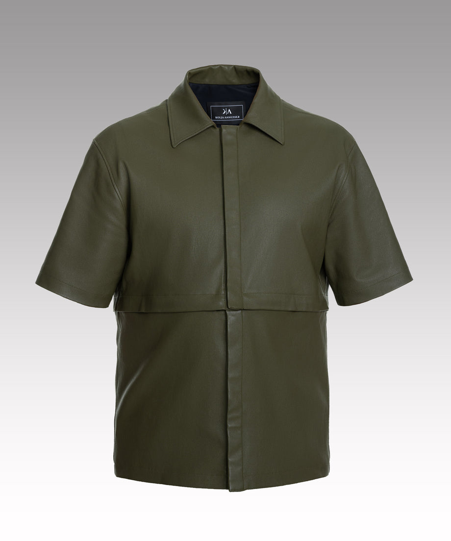 KHAKI LEATHER SHIRT