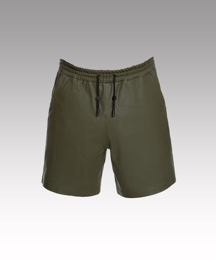 KHAKI LEATHER SHORTS