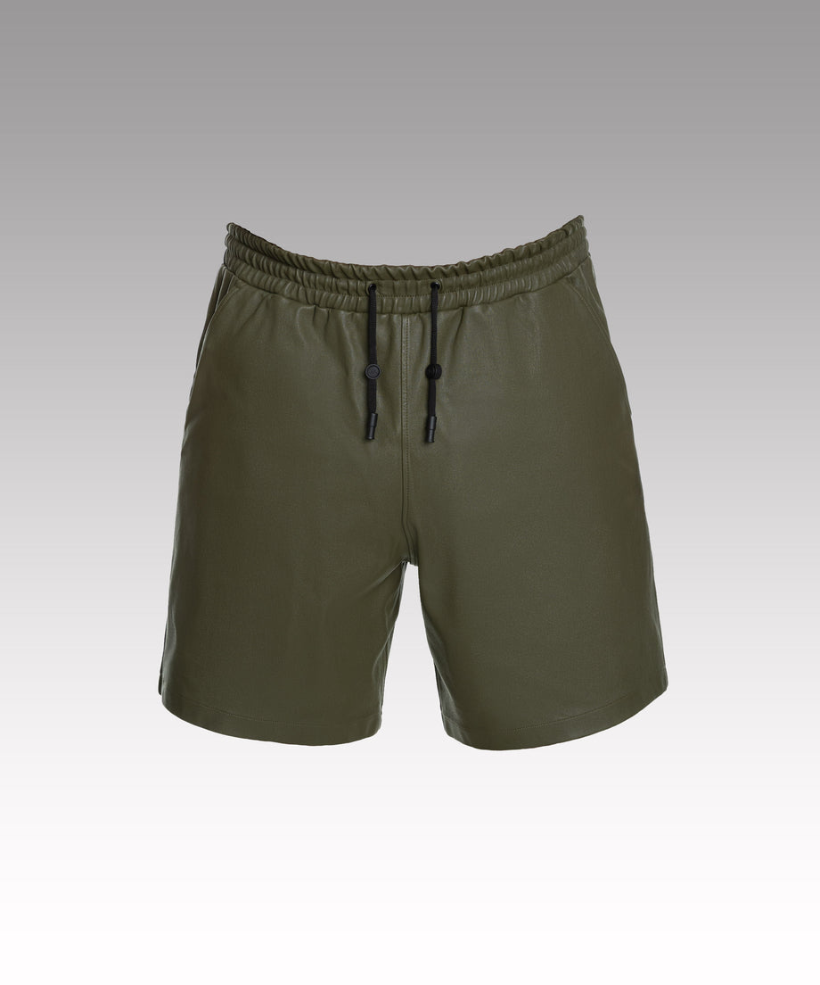 KHAKI LEATHER SHORTS