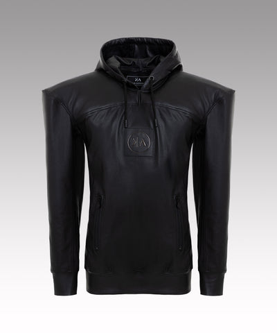 leather hoodie, black leather jacket