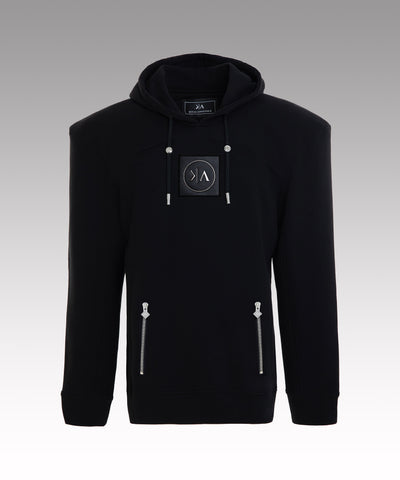 black hoodie made of cotton & Italian leather embroidery 