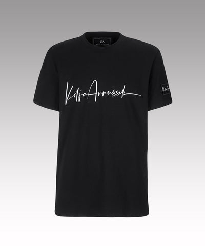 Kolja Annussek designer T-Shirt. Black designer t-shirt with python leather embroideries. 