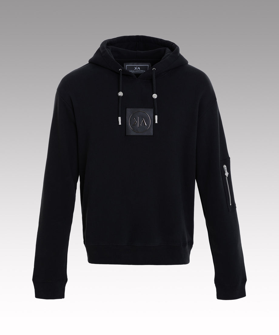 Slim fit black cotton hoodie